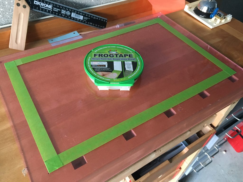 Build Pinball Backglass-Step 1: Measure frames and stick them off with fine grinder repp.