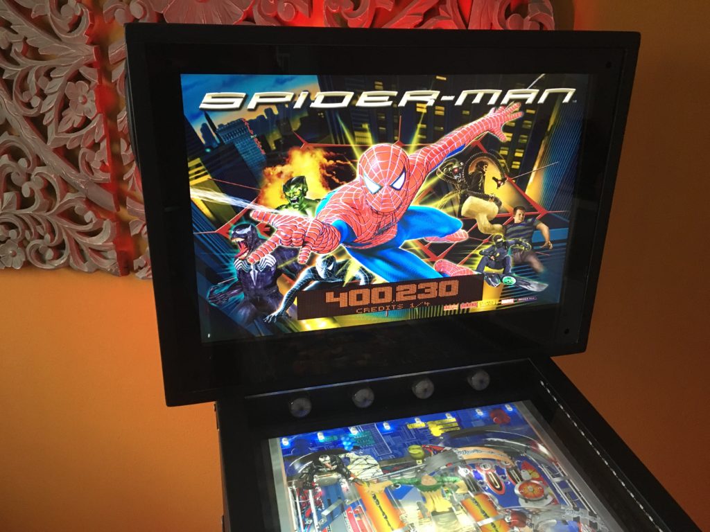 Backbox eines Virtual Pinball mit dem Tisch "Spiderman"