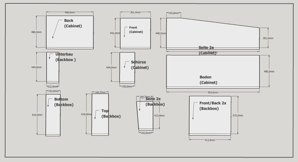 Parts list created by Sketchup 3D for my virtual pinball cabinet.