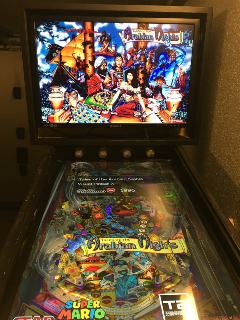 Virtual Pinball Cabinet with fully mounted backbox and Playfield monitor.
